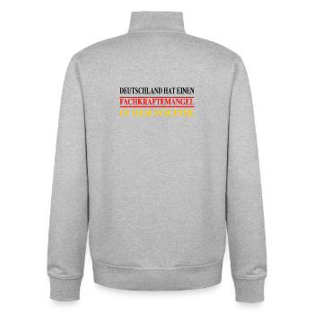 Penurie de travailleurs qualifiés en politique - Sweat zippé unisexe en coton bio Stanley/Stella - gris chiné - Dos - AI Model Male 185 light (185cm)