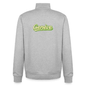 Genève Retro Script Lime - Sweat zippé unisexe en coton bio Stanley/Stella - gris chiné - Dos - AI Model Male 185 light (185cm)