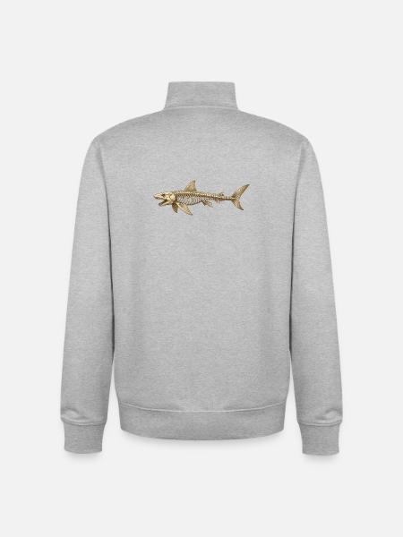 Angler Shark Skeleton Fossil Ocean Motif - Unisex Organic Zip Sweatshirt by Stanley/Stella - heather grey