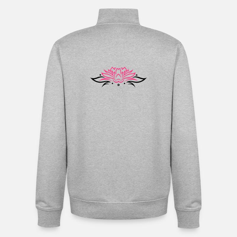 Lotus, Lotusblüte mit Blättern - Unisex Organic Zip Sweatshirt von Stanley/Stella - Grau meliert