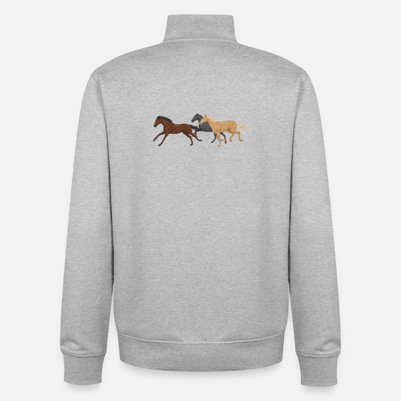 Three Horses - Sweat zippé unisexe en coton bio Stanley/Stella - gris chiné