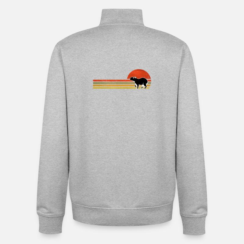 Silhouette rétro Capybara Sunset - Sweat zippé unisexe en coton bio Stanley/Stella - gris chiné