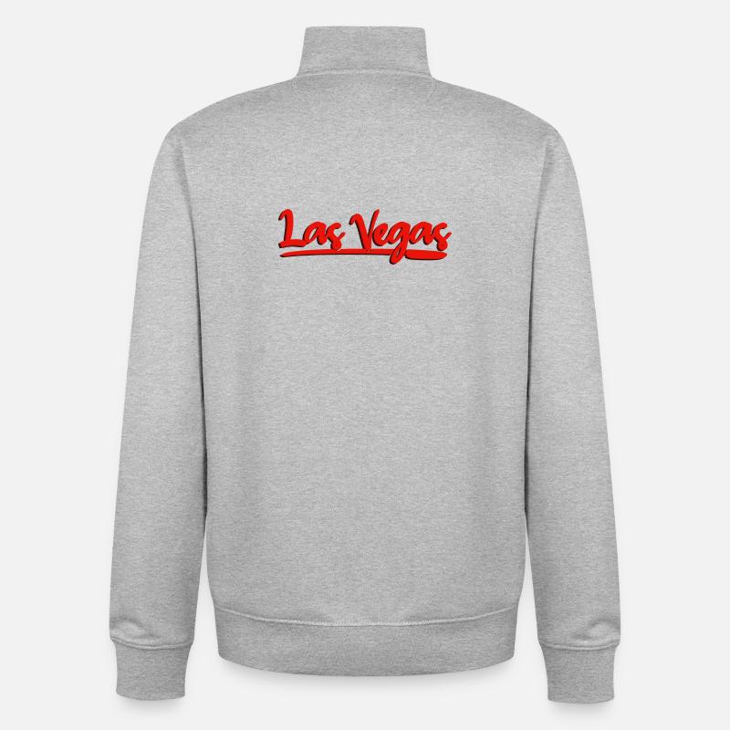 Las Vegas Lettering Red Cursive Design - Unisex Organic Zip Sweatshirt by Stanley/Stella - heather grey