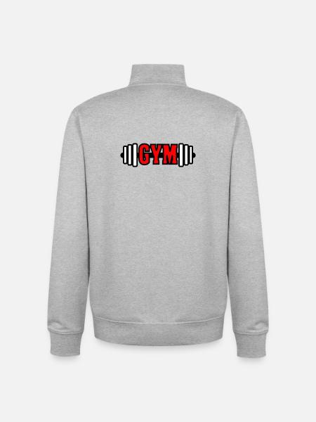Red text 'GYM' gym gym emblem - Unisex Organic Zip Sweatshirt by Stanley/Stella - heather grey