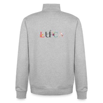 LUCA Namenskunst mit gestickten Blumen - Unisex Organic Zip Sweatshirt von Stanley/Stella - Grau meliert - Hinten - AI Model Male 185 light (185cm)