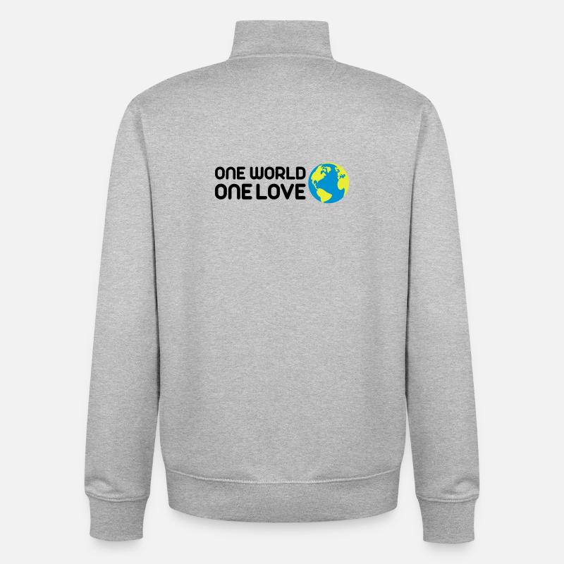 One World One Love - Sweat zippé unisexe en coton bio Stanley/Stella - gris chiné