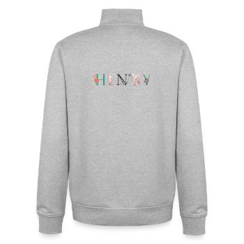 HENRY Namenskunst mit gestickten Blumen - Unisex Organic Zip Sweatshirt von Stanley/Stella - Grau meliert - Hinten - AI Model Male 185 light (185cm)