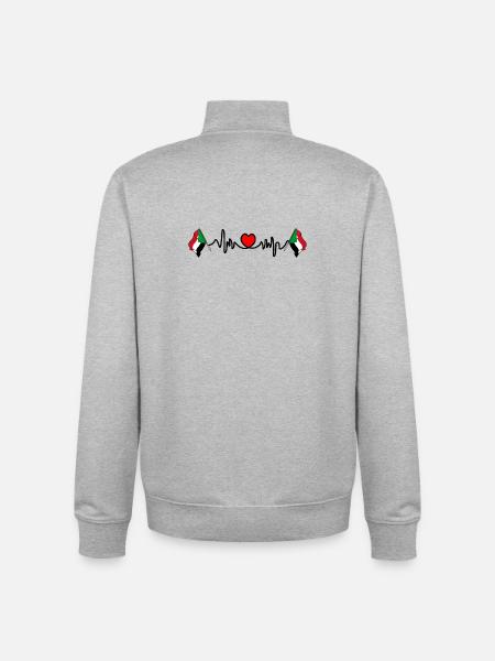 Drapeau cardio de fréquence cardiaque Soudan - Sweat zippé unisexe en coton bio Stanley/Stella - gris chiné