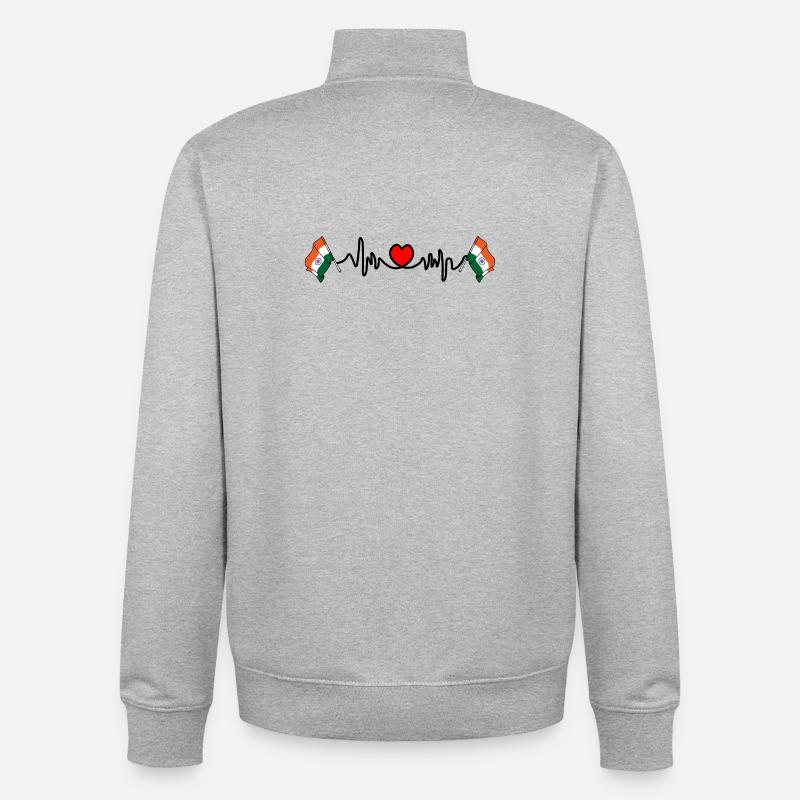 Drapeau cardio de fréquence cardiaque Inde - Sweat zippé unisexe en coton bio Stanley/Stella - gris chiné
