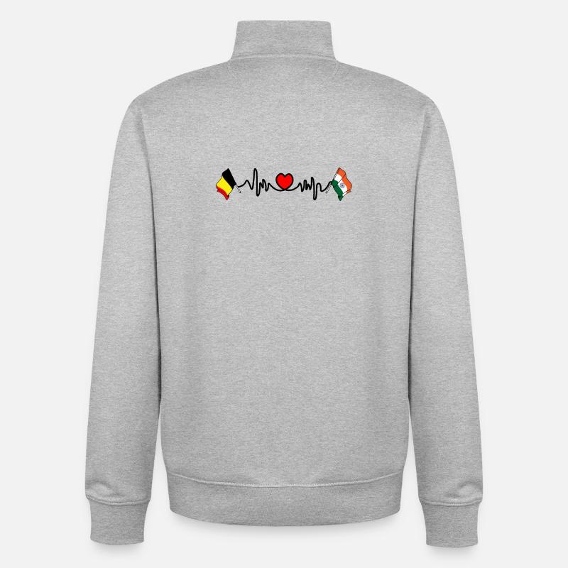 Cardio heart Drapeau Belgique, drapeau Inde - Sweat zippé unisexe en coton bio Stanley/Stella - gris chiné