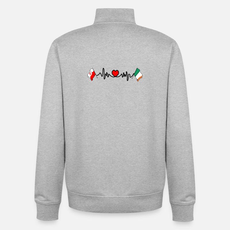Cardio heart Drapeau Pologne, drapeau Irlande - Sweat zippé unisexe en coton bio Stanley/Stella - gris chiné