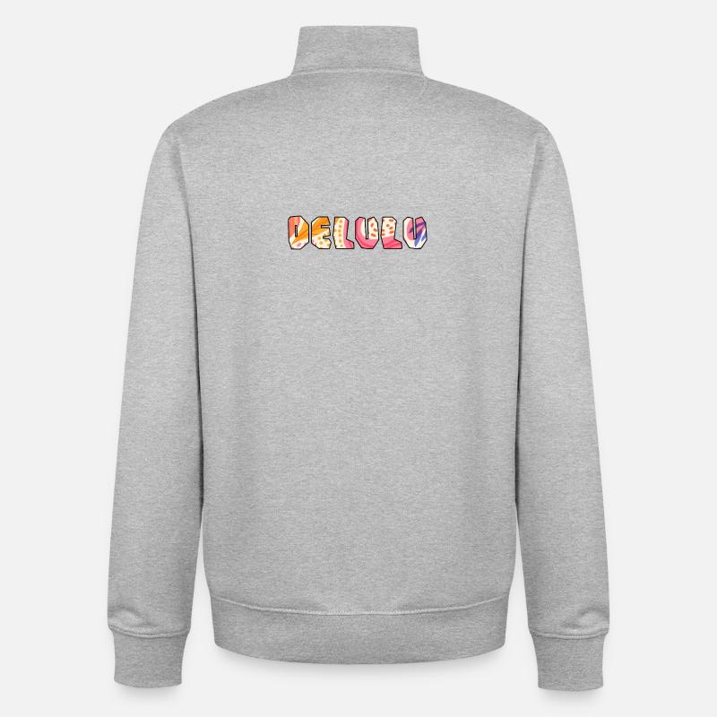 Conception typographique Delulu - Sweat zippé unisexe en coton bio Stanley/Stella - gris chiné