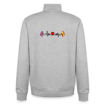 Cardio coeur avec drapeau de l’Angleterre et drapeau de l’Espagne - Sweat zippé unisexe en coton bio Stanley/Stella - gris chiné - Dos - AI Model Male 185 light (185cm)
