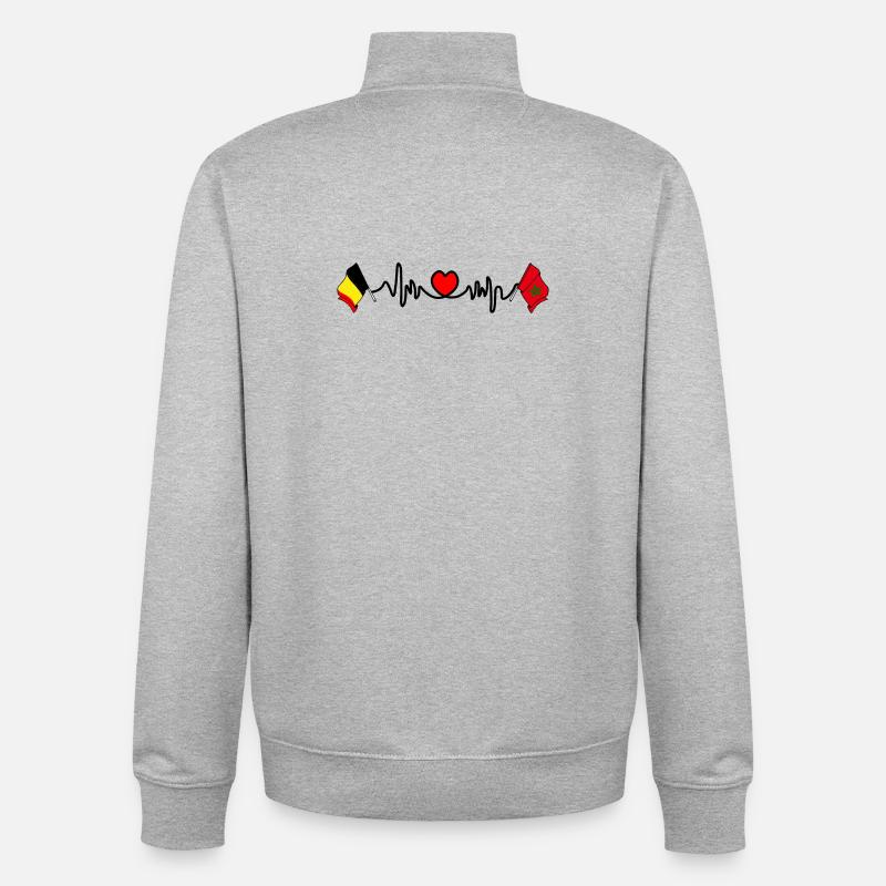 Cardio heart Drapeau Belgique, drapeau Maroc - Sweat zippé unisexe en coton bio Stanley/Stella - gris chiné