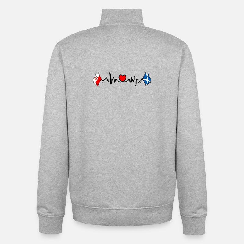 Cardio heart Drapeau Pologne, drapeau Écosse - Sweat zippé unisexe en coton bio Stanley/Stella - gris chiné