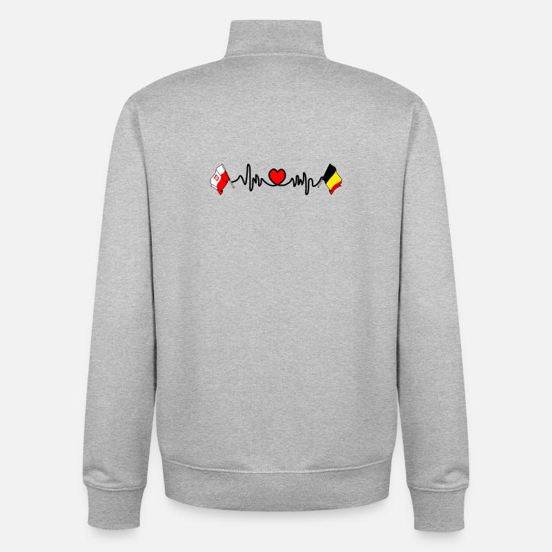 Cardio heart Drapeau Pologne, drapeau Belgique - Sweat zippé unisexe en coton bio Stanley/Stella - gris chiné
