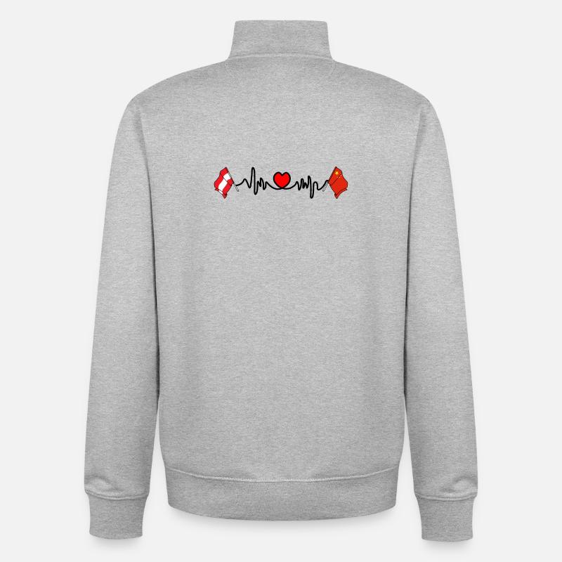 Cardio heart Drapeau Autriche, drapeau Chine - Sweat zippé unisexe en coton bio Stanley/Stella - gris chiné