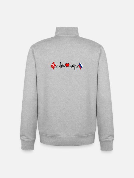 Cardio cardiaque Drapeau Danemark, drapeau Russie - Sweat zippé unisexe en coton bio Stanley/Stella - gris chiné