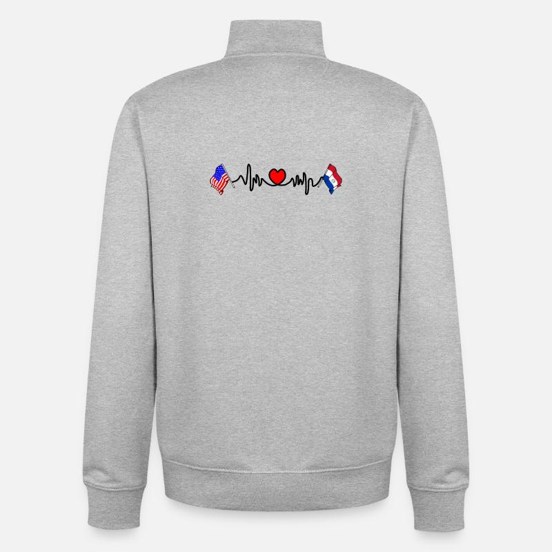 Cardio coeur Drapeau USA, drapeau Paraguay - Sweat zippé unisexe en coton bio Stanley/Stella - gris chiné