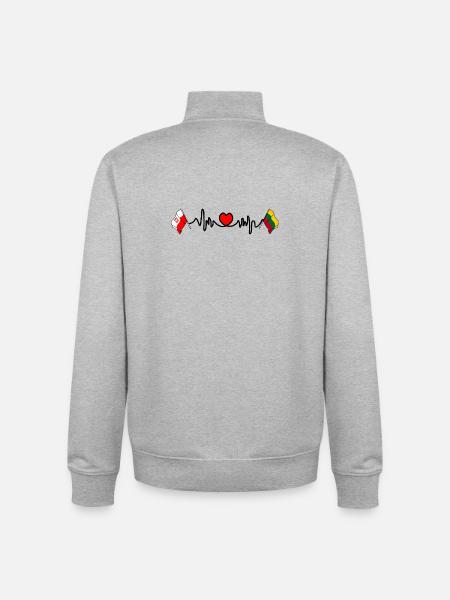 Cardio heart Flag Poland, Lithuania - Unisex Organic Zip Sweatshirt by Stanley/Stella - heather grey