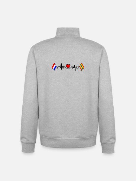 Cardio heart with Flag Netherlands, Overijssel - Unisex Organic Zip Sweatshirt by Stanley/Stella - heather grey