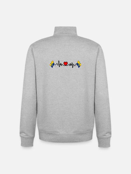 Durham Flag with Heartbeat - Unisex Organic Zip Sweatshirt by Stanley/Stella - heather grey