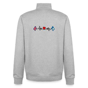 Yorkshire + heartbeat + Great Britain flag - Unisex Organic Zip Sweatshirt by Stanley/Stella - heather grey - Back - AI Model Male 185 light (185cm)