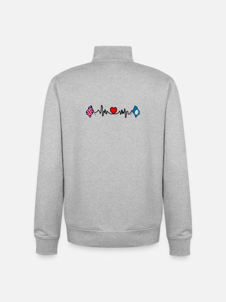 Yorkshire + heartbeat + Great Britain flag - Unisex Organic Zip Sweatshirt by Stanley/Stella - heather grey