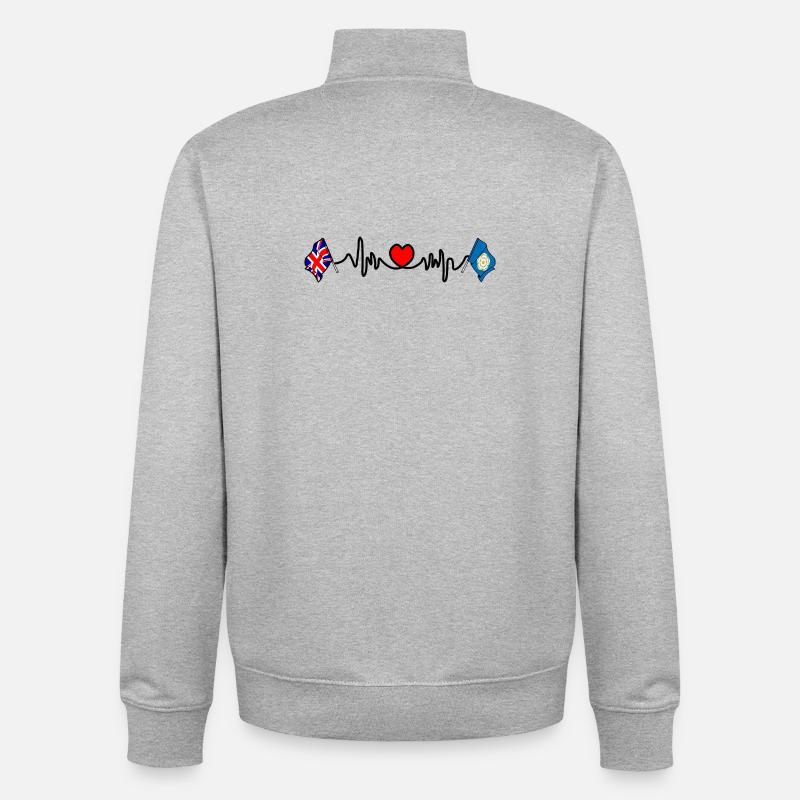 Yorkshire + heartbeat + Great Britain flag - Unisex Organic Zip Sweatshirt by Stanley/Stella - heather grey