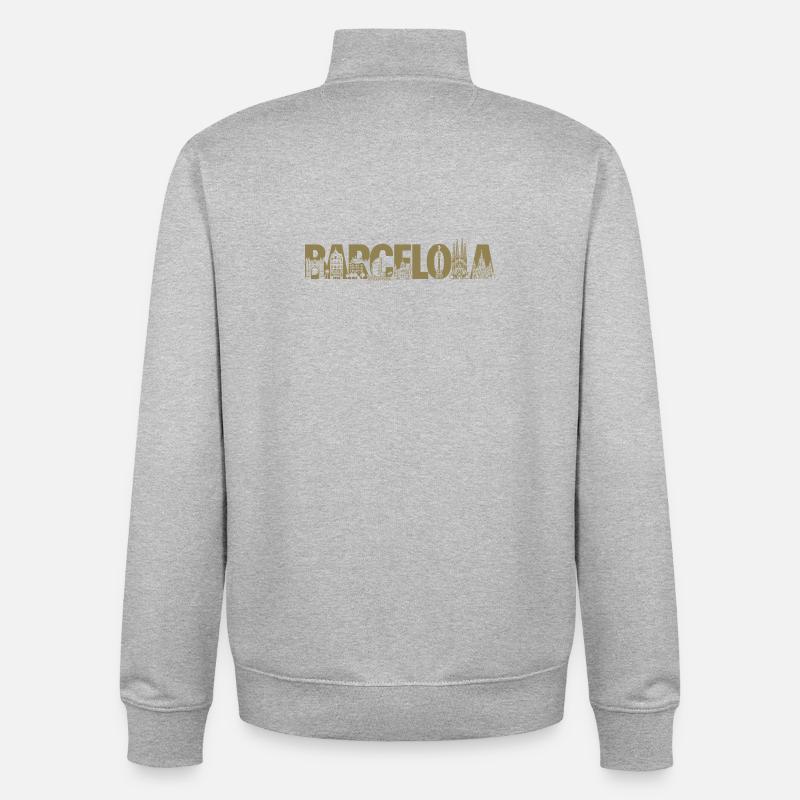 Barcelone Espagne Catalogne Silhouette - Sweat zippé unisexe en coton bio Stanley/Stella - gris chiné