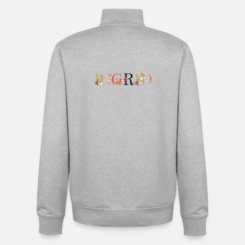 Le nom INGRID est fleuri - Sweat zippé unisexe en coton bio Stanley/Stella - gris chiné