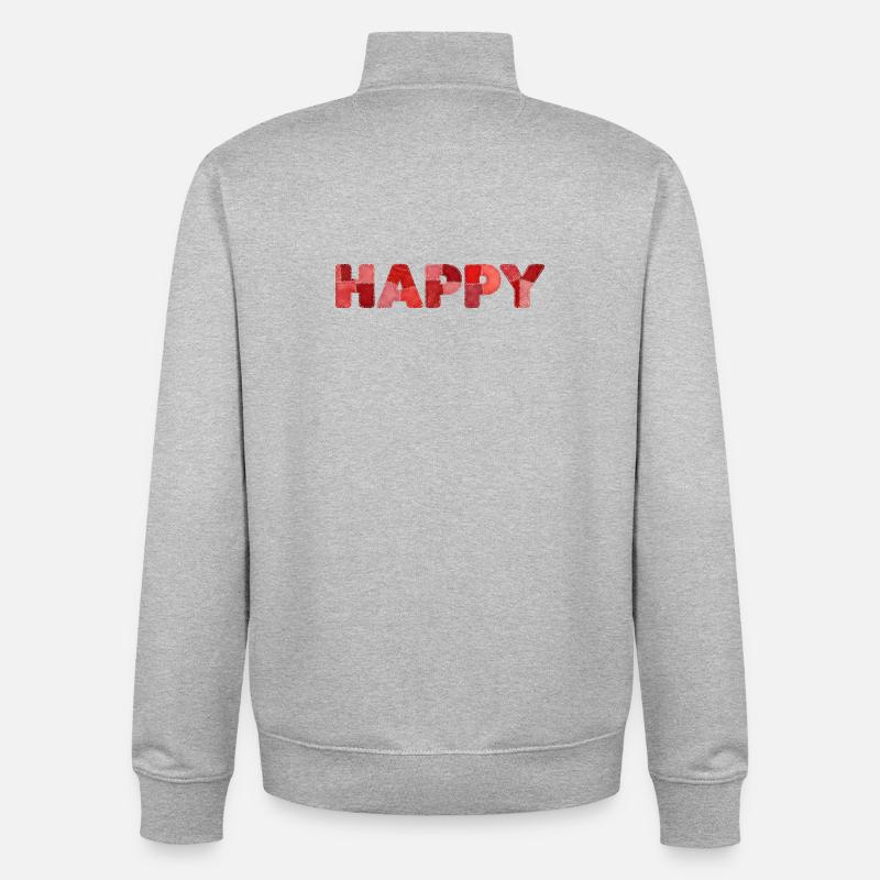 HAPPY Patchwork Broderie Dernière Tendance - Sweat zippé unisexe en coton bio Stanley/Stella - gris chiné