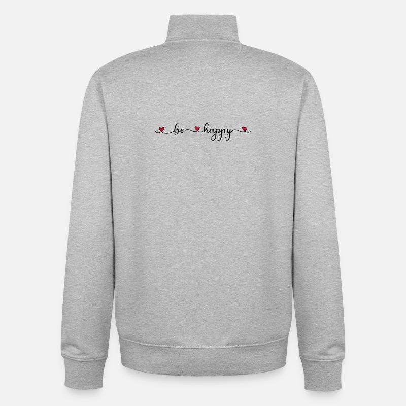 Soyez heureux - Sweat zippé unisexe en coton bio Stanley/Stella - gris chiné