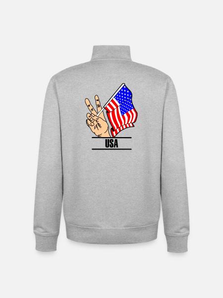 Flag USA peace sign text USA - Unisex Organic Zip Sweatshirt by Stanley/Stella - heather grey