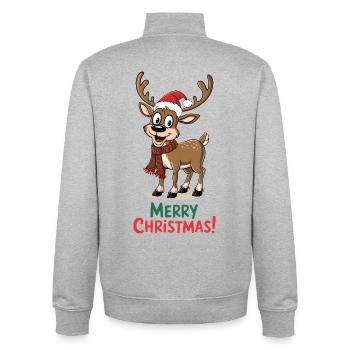 Rentier Weihnachtspullover lustig süß niedlich - Unisex Organic Zip Sweatshirt von Stanley/Stella - Grau meliert - Hinten - AI Model Male 185 light (185cm)