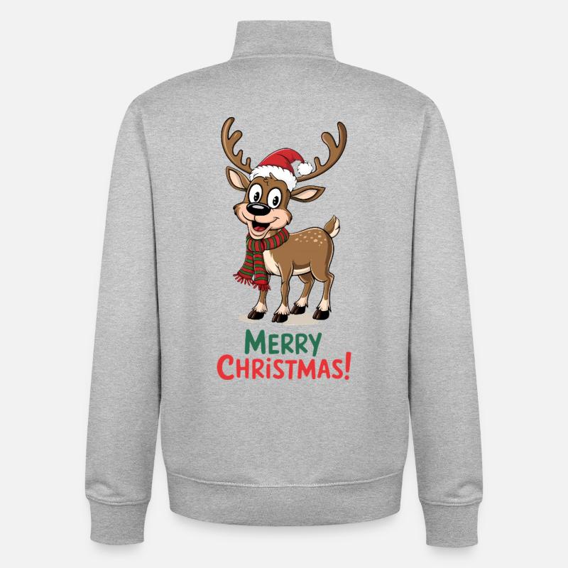 Rentier Weihnachtspullover lustig süß niedlich - Unisex Organic Zip Sweatshirt von Stanley/Stella - Grau meliert