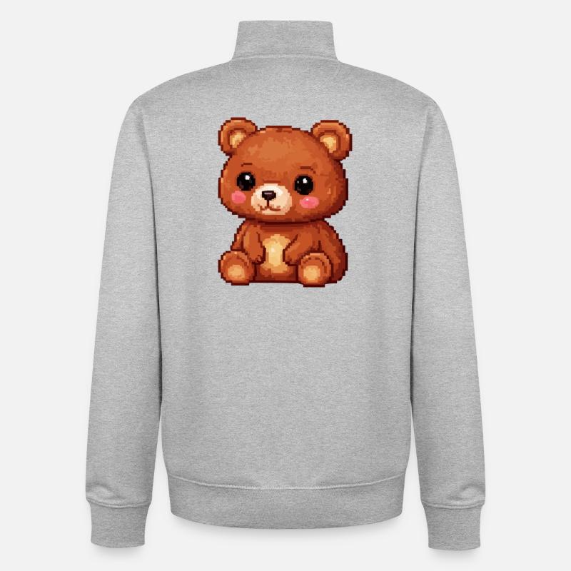 Teddy Bear Pixel Comic - Unisex Organic Zip Sweatshirt by Stanley/Stella - heather grey