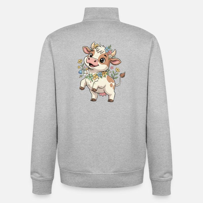 Vache avec une couronne de fleurs - Sweat zippé unisexe en coton bio Stanley/Stella - gris chiné