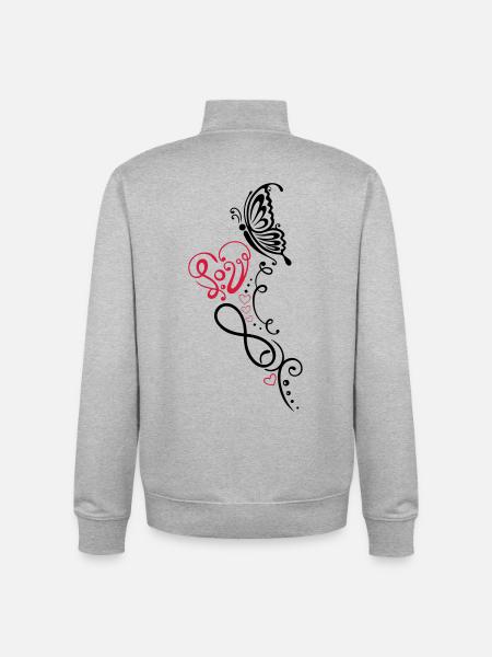 Herz mit Schmetterling, infinity - Sweat zippé unisexe en coton bio Stanley/Stella - gris chiné