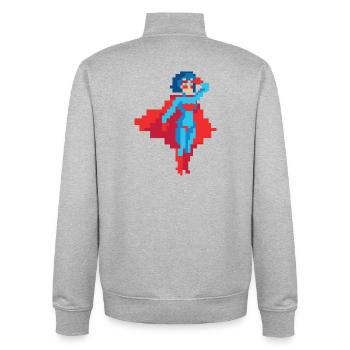 Pixel-Art-Superheldin – Fliegende Frau im roten Umhang - Unisex Organic Zip Sweatshirt von Stanley/Stella - Grau meliert - Hinten - AI Model Male 185 light (185cm)