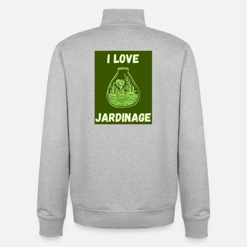 PRINTEMPS. JARDINAGE. RETRAITE. PRINTEMPS. JARDIN. - Sweat zippé unisexe en coton bio Stanley/Stella - gris chiné