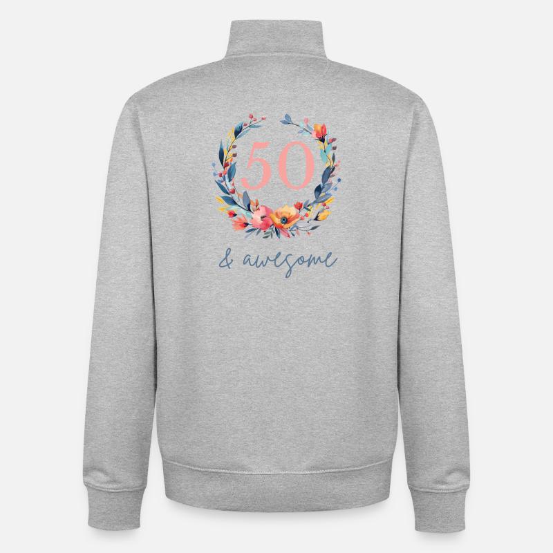 50 & awesome! customizable - Unisex Organic Zip Sweatshirt by Stanley/Stella - heather grey