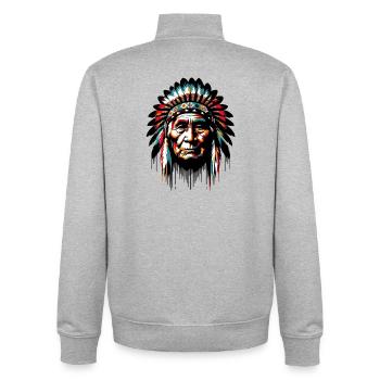 Amérindien Américain - Sweat zippé unisexe en coton bio Stanley/Stella - gris chiné - Dos - AI Model Male 185 light (185cm)