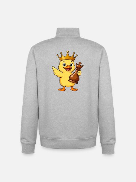 Funny Duck Chess Player King Queen Cartoon - Unisex Organic Zip Sweatshirt by Stanley/Stella - heather grey