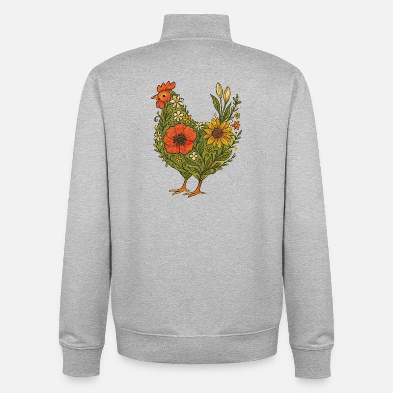 Poule florale jardin Art poussin - Sweat zippé unisexe en coton bio Stanley/Stella - gris chiné