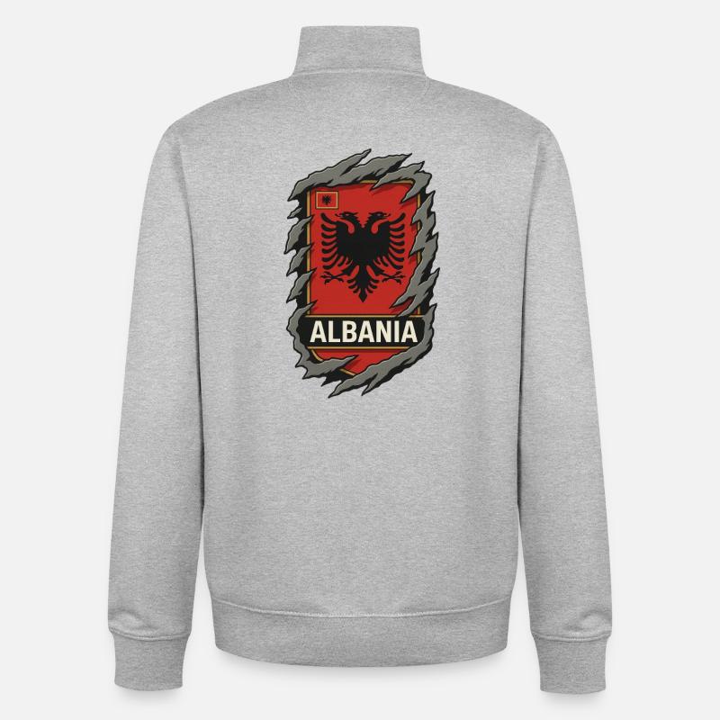 Albanian Eagle Emblem Shield - Unisex Organic Zip Sweatshirt by Stanley/Stella - heather grey