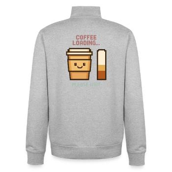 Chargement du café Pixel Art - Début matinal avec charme - Sweat zippé unisexe en coton bio Stanley/Stella - gris chiné - Dos - AI Model Male 185 light (185cm)