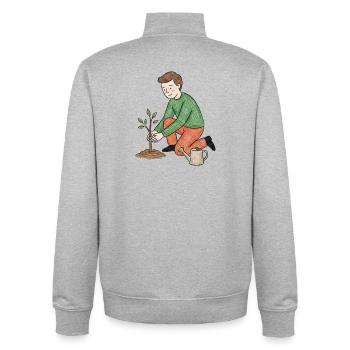 Jeune jardinier plante une pousse - Sweat zippé unisexe en coton bio Stanley/Stella - gris chiné - Dos - AI Model Male 185 light (185cm)