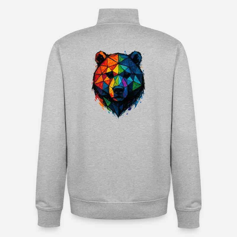 Ours low poly pop art coloré - Sweat zippé unisexe en coton bio Stanley/Stella - gris chiné