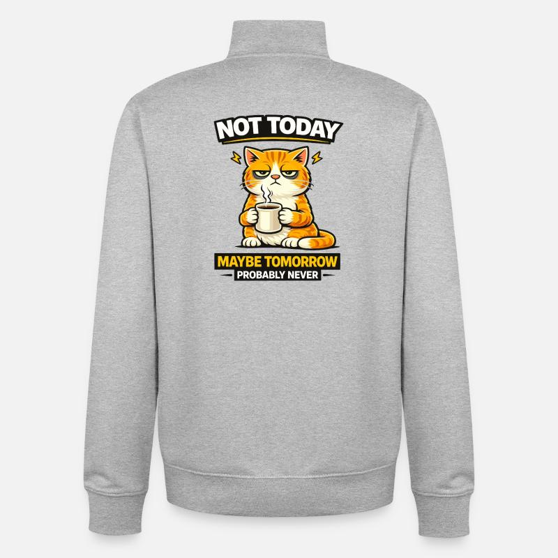 Pas aujourd’hui, procrastination du café pour chats - Sweat zippé unisexe en coton bio Stanley/Stella - gris chiné